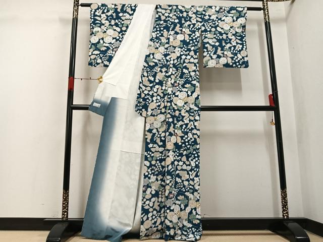 平和屋着物●洗える最高級着物　＜英＞はなぶさ謹製　小紋　辻が花　鳥　洗える着物　AABK3166ph