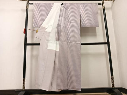 平和屋着物●写真家・秋山庄太郎　小紋　斜縞地紋　暈し染め　正絹　逸品　AABK3167ph