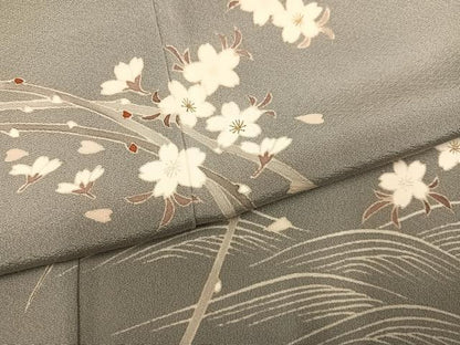 平和屋着物●訪問着　友禅　立波桜文　正絹　逸品　AABK3170ph