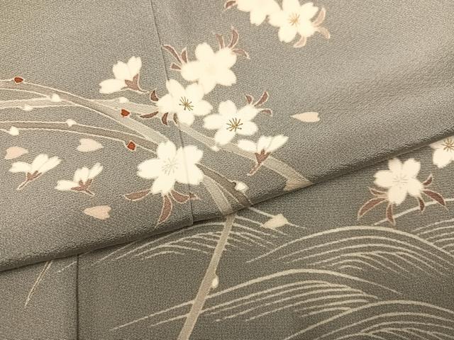 平和屋着物●訪問着　友禅　立波桜文　正絹　逸品　AABK3170ph
