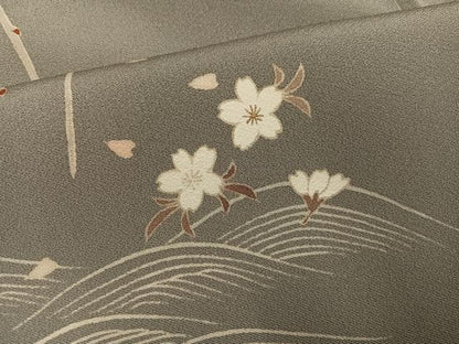 平和屋着物●訪問着　友禅　立波桜文　正絹　逸品　AABK3170ph