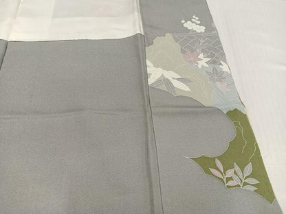 平和屋着物●訪問着　駒刺繍　草花文　金彩　正絹　逸品　AABK3171ph
