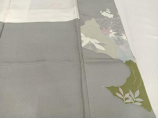 平和屋着物●訪問着　駒刺繍　草花文　金彩　正絹　逸品　AABK3171ph