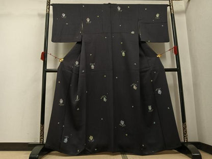 平和屋着物●上質な小紋　ミミズク　正絹　逸品　AABK3173ph