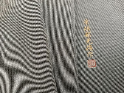 平和屋着物●伝統工芸師　服部光擴　江戸小紋　万筋　黒紅色×絹鼠色　正絹　逸品　AABK3174ph