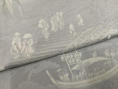 平和屋着物●無地絵羽訪問着　人物風景地紋　霞色　正絹　逸品　AABK3178ph
