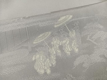平和屋着物●無地絵羽訪問着　人物風景地紋　霞色　正絹　逸品　AABK3178ph