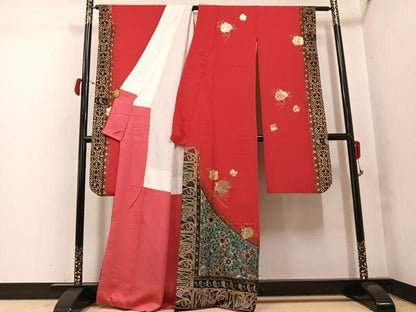 平和屋着物●英王室献上友禅作家　木下勝功　振袖　草花文　暈し染め　金銀彩　正絹　逸品　AABK3182ph