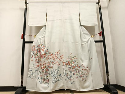 平和屋着物●豪華色留袖　友禅　作家物　飾花文　正絹　逸品　AABK3186ph