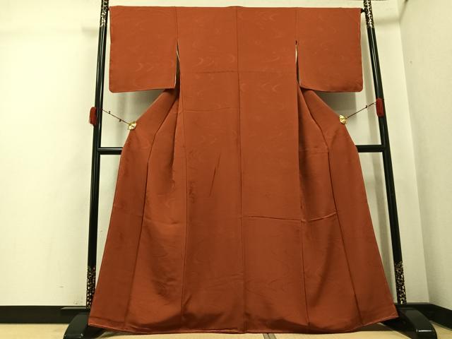 平和屋着物●上質な色無地　立波地紋　赤茶色　正絹　逸品　未使用　AABK3190ph