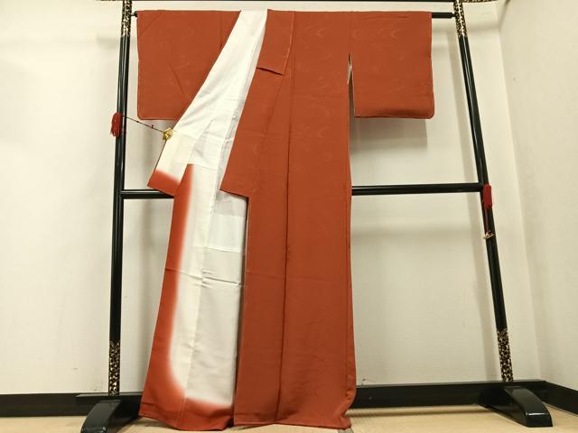平和屋着物●上質な色無地　立波地紋　赤茶色　正絹　逸品　未使用　AABK3190ph