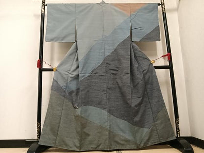 平和屋着物●訪問着　紬地　遠山文　正絹　逸品　未使用　AABK3192ph