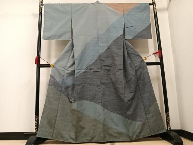平和屋着物●訪問着　紬地　遠山文　正絹　逸品　未使用　AABK3192ph