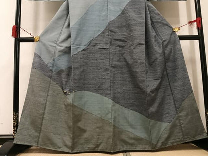 平和屋着物●訪問着　紬地　遠山文　正絹　逸品　未使用　AABK3192ph