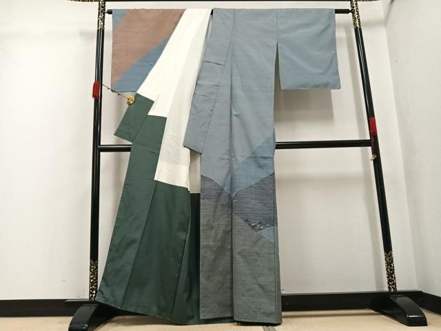 平和屋着物●訪問着　紬地　遠山文　正絹　逸品　未使用　AABK3192ph