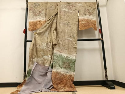 平和屋着物●訪問着　絞り　草花文　暈し染め　上代38万　仮絵羽　正絹　逸品　未使用　AABK3193ph