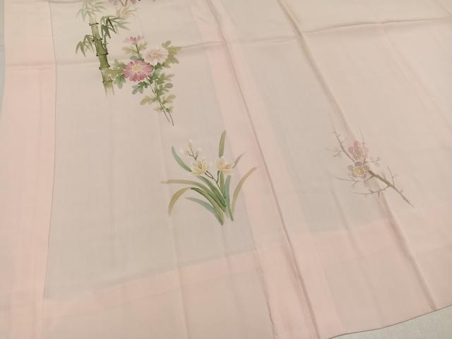 平和屋着物●長襦袢　無双仕立て　手描き　草花文　正絹　逸品　未使用　AABK3194ph