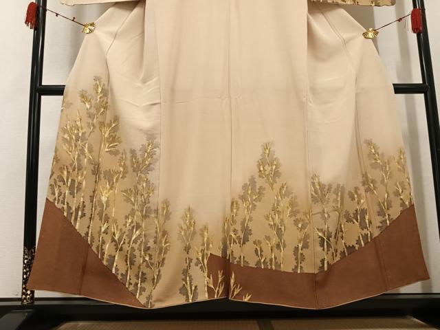 平和屋着物●訪問着　枝葉文　暈し染め　金彩　正絹　逸品　AABK3199ph
