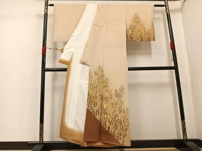 平和屋着物●訪問着　枝葉文　暈し染め　金彩　正絹　逸品　AABK3199ph