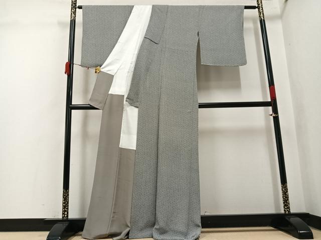 平和屋着物●江戸小紋　七宝花文　鬼しぼ縮緬　正絹　逸品　AABK3205ph