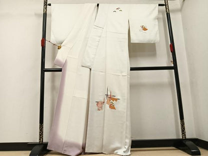 平和屋着物●訪問着　総刺繍　誰が袖文　正絹　逸品　AABK3206ph