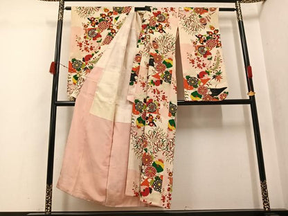 平和屋本店●アンティーク　大正ロマン　振袖　長襦袢(袷)セット　草花文　銀彩　正絹　逸品　AABK3210ph