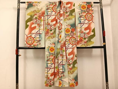 平和屋本店●アンティーク　大正ロマン　振袖　長襦袢(袷)セット　草花文　銀彩　正絹　逸品　AABK3210ph