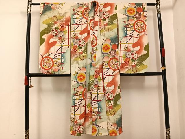 平和屋本店●アンティーク　大正ロマン　振袖　長襦袢(袷)セット　草花文　銀彩　正絹　逸品　AABK3210ph