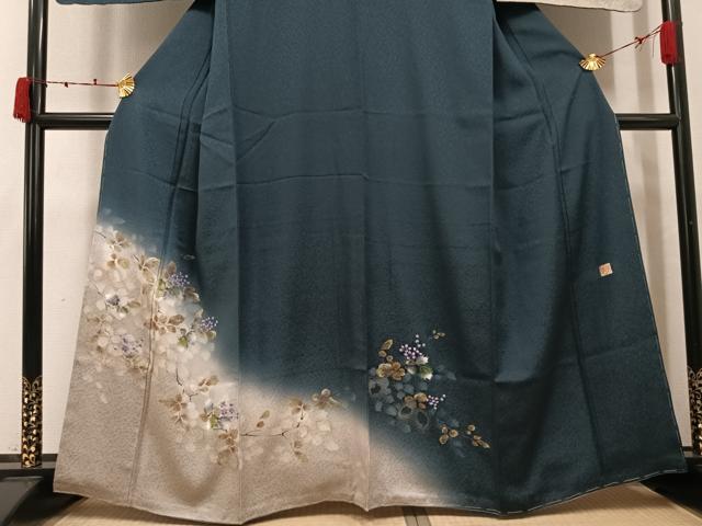 平和屋着物●和紙染染色作家・植村彩弘　訪問着　手描き　草花文　暈し染め　金彩　やまと誂製　正絹　逸品　未使用　AABK3212ph