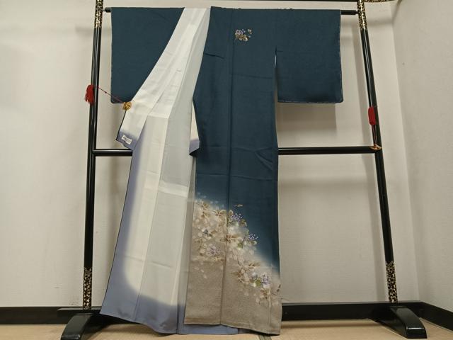 平和屋着物●和紙染染色作家・植村彩弘　訪問着　手描き　草花文　暈し染め　金彩　やまと誂製　正絹　逸品　未使用　AABK3212ph