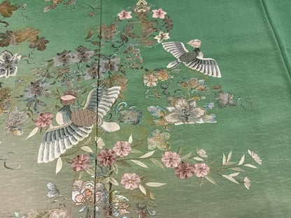 平和屋着物●訪問着　刺繍　更紗花鳥舞蝶文　暈し染め　金彩　正絹　逸品　AABK3213ph
