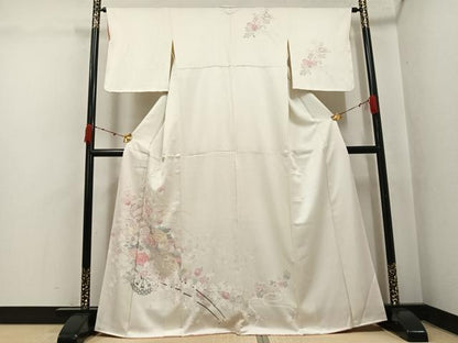 平和屋着物●訪問着　友禅　草花文　正絹　逸品　AABK3215ph
