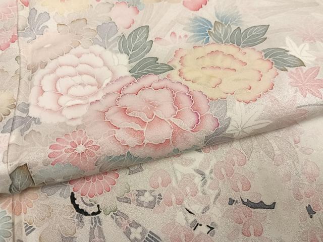 平和屋着物●訪問着　友禅　草花文　正絹　逸品　AABK3215ph