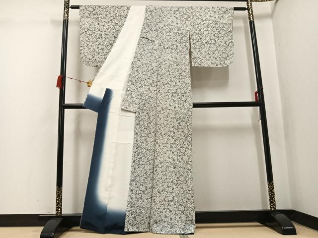 平和屋着物●上質な小紋　草花文　黒地　正絹　逸品　未使用　AABK3216ph