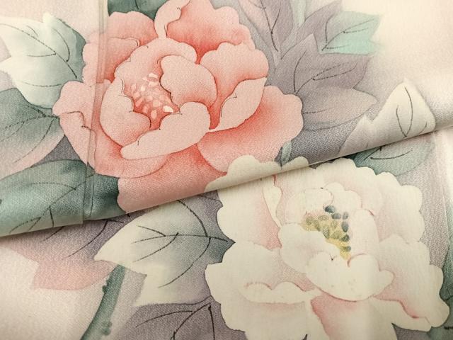 平和屋着物●訪問着　手描き　草花文　暈し染め　正絹　逸品　AABK3219ph