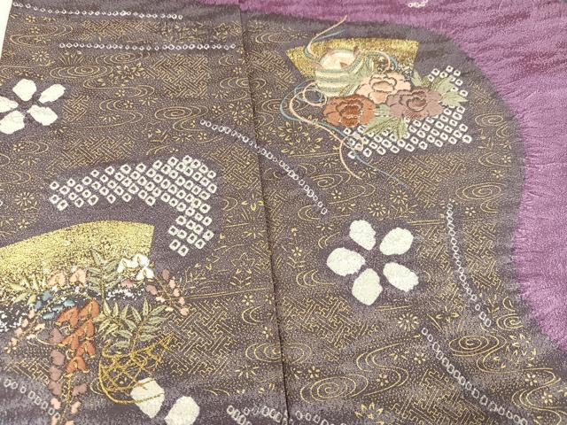 平和屋着物●訪問着　絞り　刺繍　草花文　金彩　正絹　逸品　AABK3221ph