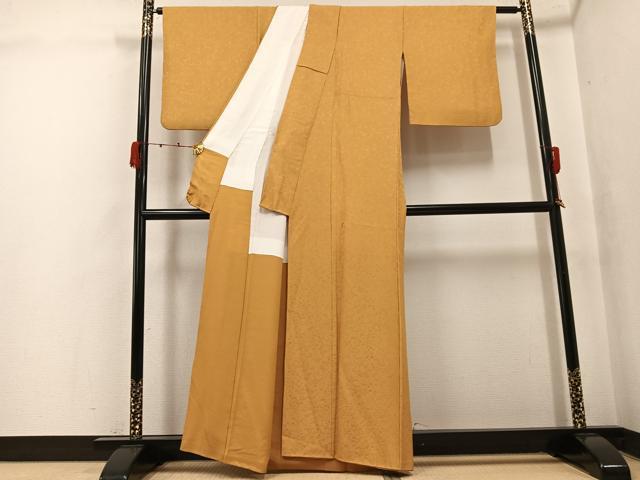 平和屋着物●上質な色無地　草花地紋　黄朽葉色　正絹　逸品　AABK3222ph