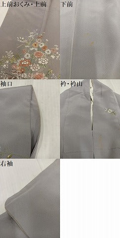 平和屋着物●訪問着　総刺繍　中国三大刺繍　スワトウ刺繍　汕頭刺繍　草花文　暈し染め　金糸　正絹　逸品　AABK3223ph