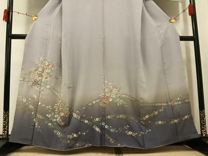 平和屋着物●訪問着　総刺繍　中国三大刺繍　スワトウ刺繍　汕頭刺繍　草花文　暈し染め　金糸　正絹　逸品　AABK3223ph