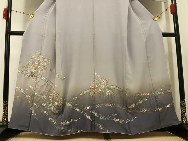 平和屋着物●訪問着　総刺繍　中国三大刺繍　スワトウ刺繍　汕頭刺繍　草花文　暈し染め　金糸　正絹　逸品　AABK3223ph
