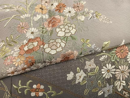 平和屋着物●訪問着　総刺繍　中国三大刺繍　スワトウ刺繍　汕頭刺繍　草花文　暈し染め　金糸　正絹　逸品　AABK3223ph