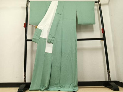 平和屋着物●上質な色無地　花地紋　柳染色　三越扱い　正絹　逸品　AABK3225ph