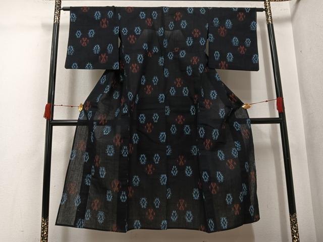 平和屋着物●久留米絣　単衣　琉球絣文様　綿　逸品　AABK3229ph