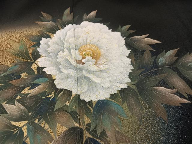平和屋着物●豪華黒留袖　作家物　洛峯　手描き　猫　草花　暈し染め　金彩　正絹　逸品　AABK3230ph