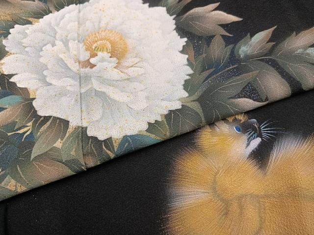 平和屋着物●豪華黒留袖　作家物　洛峯　手描き　猫　草花　暈し染め　金彩　正絹　逸品　AABK3230ph