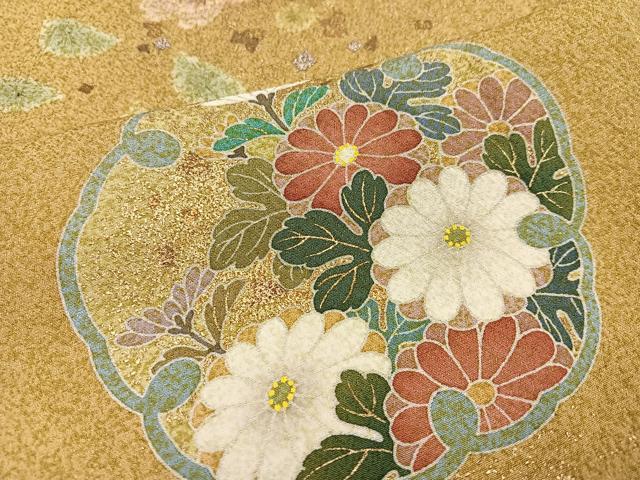 平和屋着物●訪問着　駒刺繍　絞り　草花文　金彩　正絹　逸品　AABK3235ph