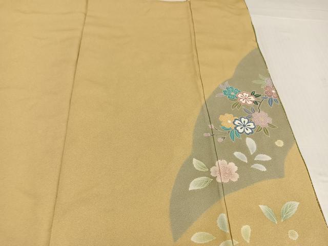 平和屋着物●訪問着　駒刺繍　絞り　草花文　金彩　正絹　逸品　AABK3235ph