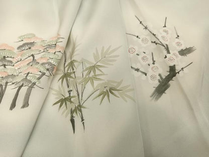 平和屋着物●日本画家　濡れ描き友禅作家　高橋峰陵　長襦袢　袷　作家物　松竹梅文　暈し染め　正絹　逸品　AABK3240ph