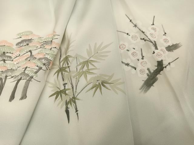 平和屋着物●日本画家　濡れ描き友禅作家　高橋峰陵　長襦袢　袷　作家物　松竹梅文　暈し染め　正絹　逸品　AABK3240ph