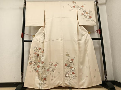 平和屋着物●訪問着　駒刺繍　梅橘文　金彩　正絹　逸品　AABK3241ph